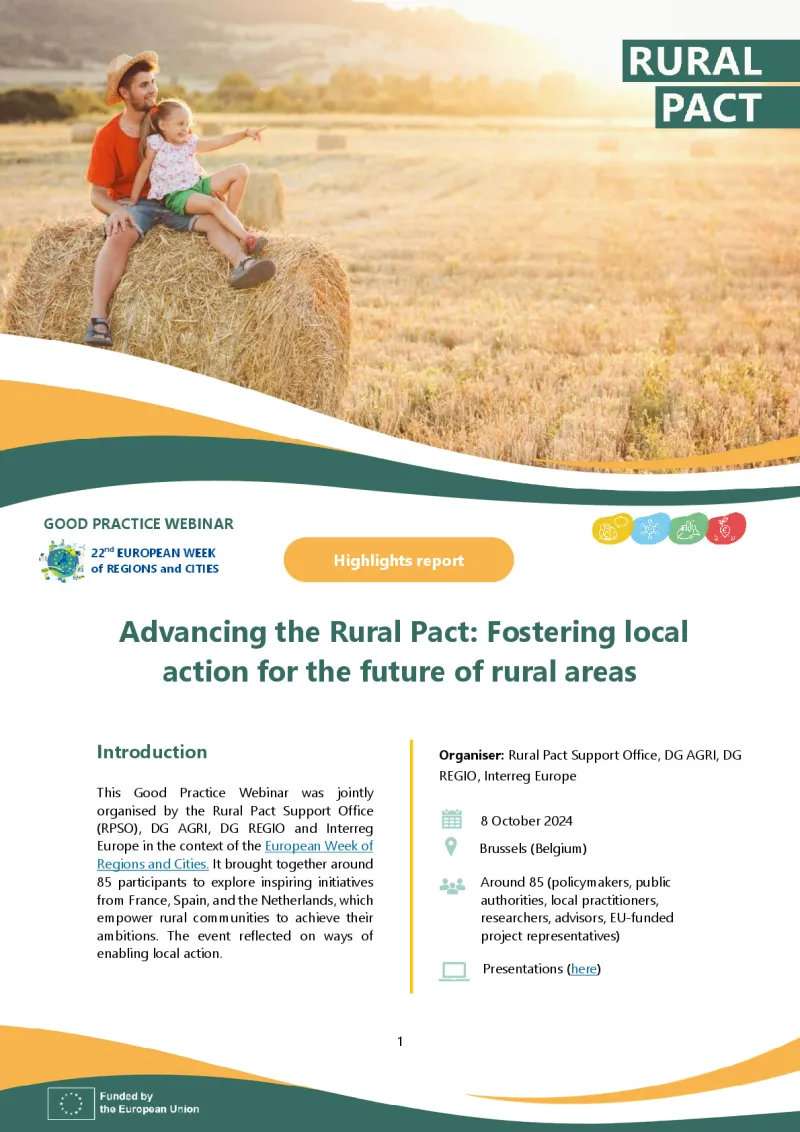 Highlights Report | Good Practice Webinar ‘Advancing the Rural Pact: Fostering local action for the future of rural areas'
